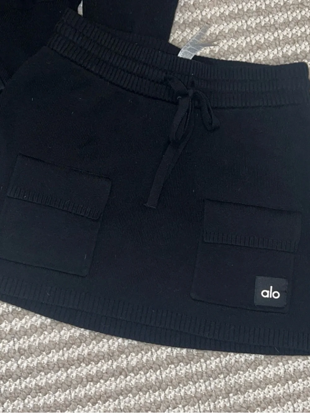 ALO Yoga Scholar Knit Black Mini Skirt Jacket Set